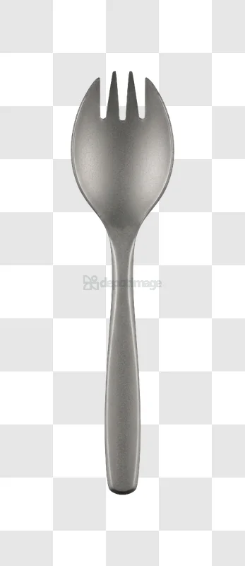 Silver Plastic Spork on Gray Background isolated image minimalist design