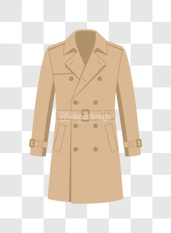 Simple Illustration of a Beige Trench Coat flat design transparent background