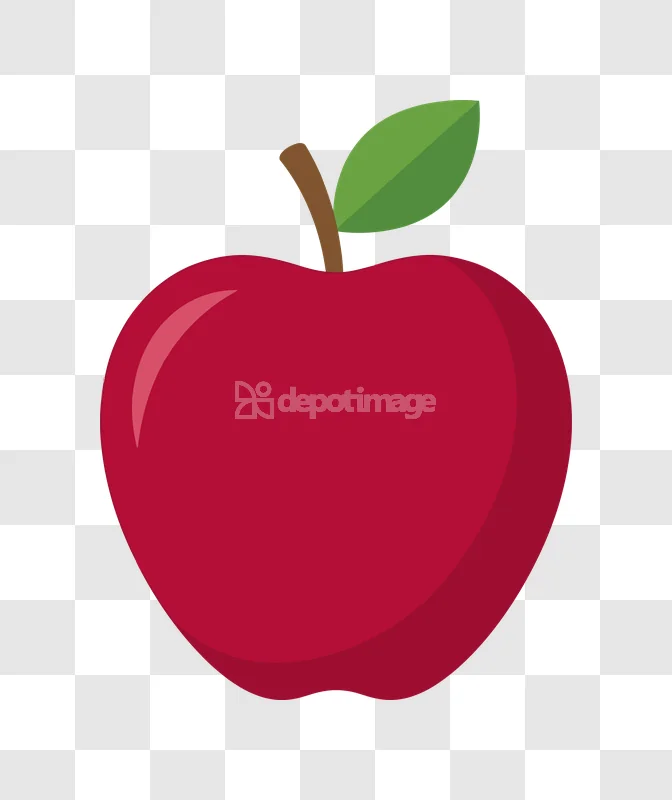 Simple Red Apple With Green Leaf flat illustration transparent background