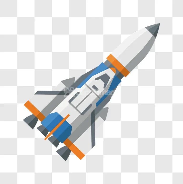 Simple Stylized Rocket With Orange Accents, flat design blue gray transparent