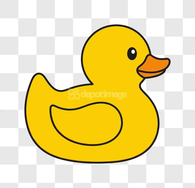Simple Yellow Rubber Duck Cartoon Isolated flat design black outline