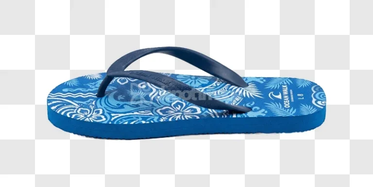Single Blue Flip Flop With Floral Pattern with blue floral pattern, isolated on black background