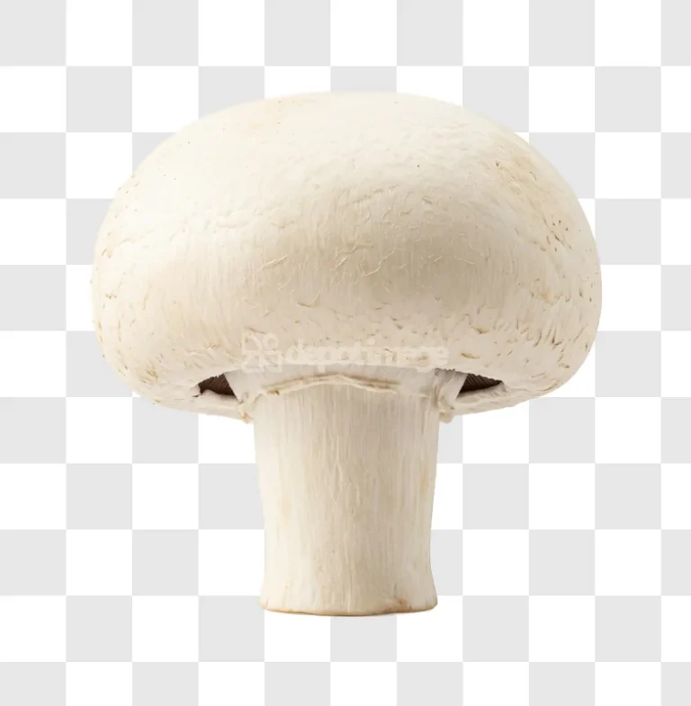 Single White Button Mushroom isolated white mushroom, transparent background