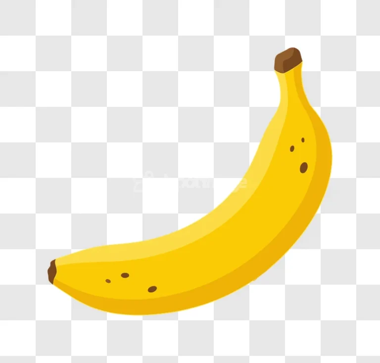 Single Yellow Banana With Brown Tips cartoon style transparent background