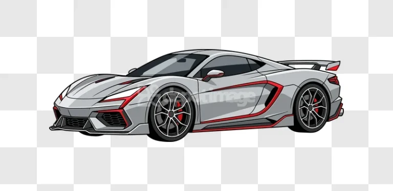 Sleek Silver Sports Car Red Accents Cartoon