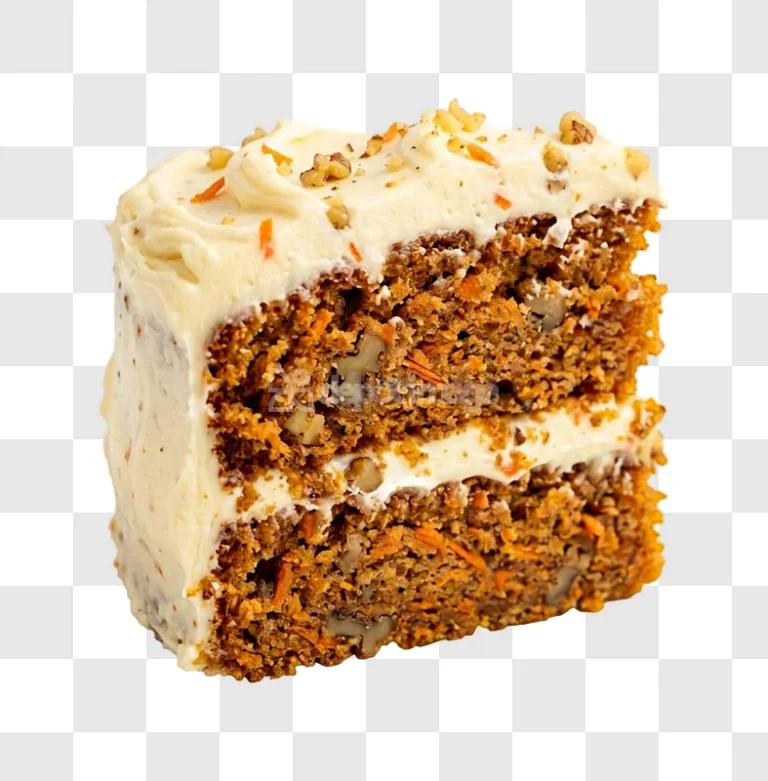 Slice Carrot Cake Cream Cheese with cream cheese frosting and walnuts