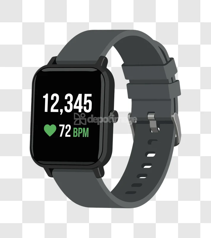 Smart Watch Displaying Heart Rate and Steps, flat graphic black and green