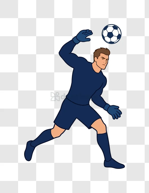 Soccer Goalkeeper Catching Ball cartoon style dark blue uniform