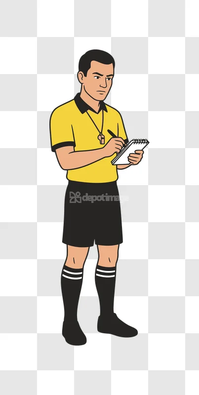 Soccer Referee Making Notes on Paper cartoon style yellow uniform