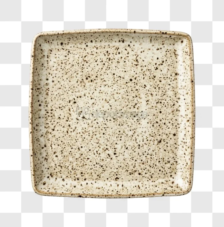 Square Cream Ceramic Plate With Speckles textured surface, off-white background, dark speckles
