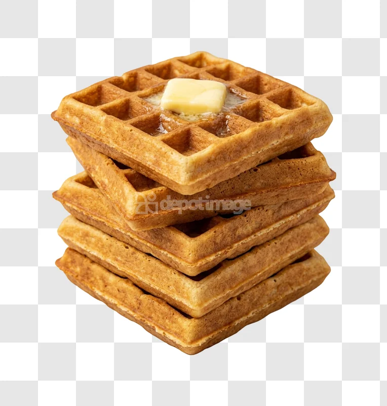 Stack of Golden Waffles With Melting Butter golden brown with butter
