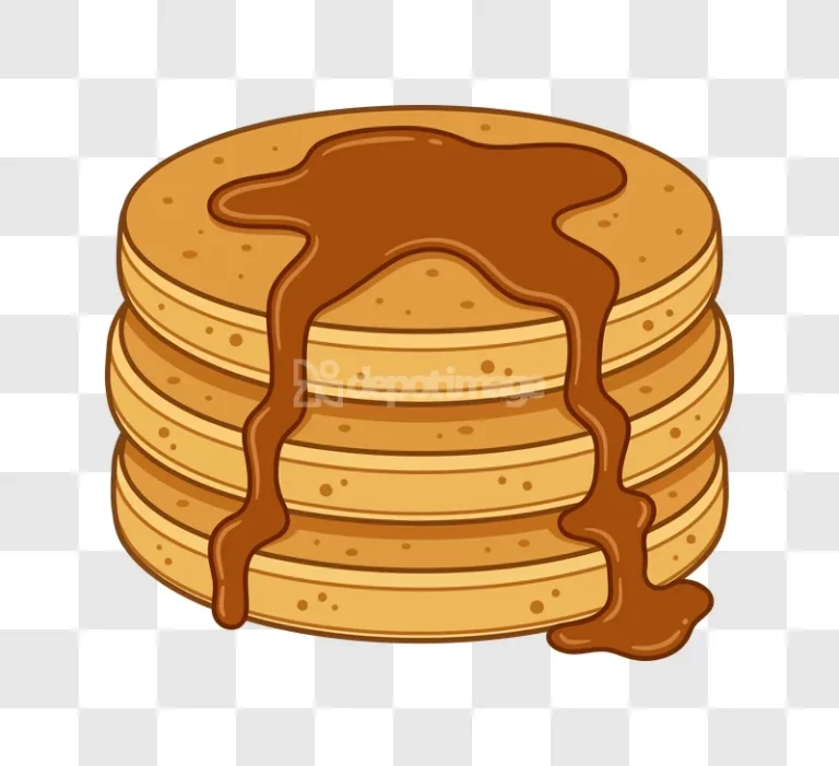 Stack of Pancakes Topped With Syrup cartoon style brown syrup