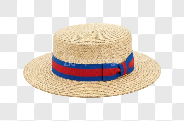 Straw Boater Hat With Blue Red Band woven straw blue red band