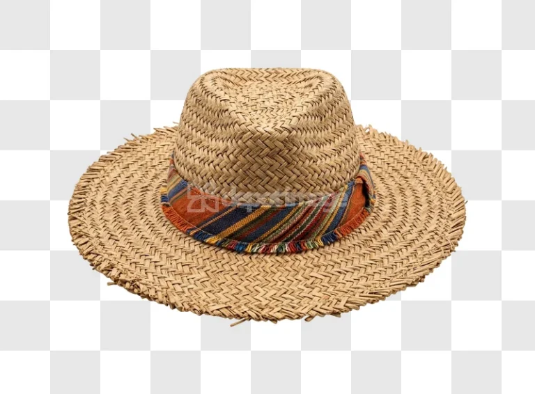 Straw Hat With Colorful Striped Band woven texture colorful band