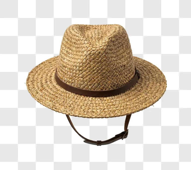 Straw Hat With Leather Strap and Chin woven straw texture transparent background
