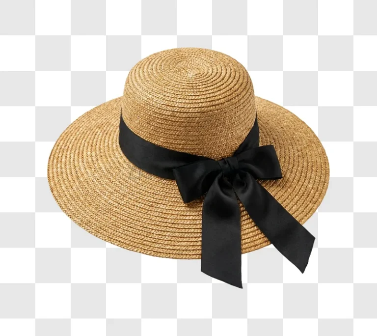 Straw Sun Hat With Black Ribbon woven texture black bow