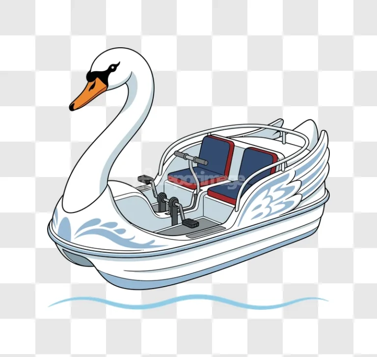 Swan Pedal Boat on Wavy Water cartoon style illustration