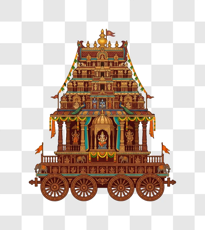 Traditional Indian Temple Chariot Illustration intricate detailed colorful ornate