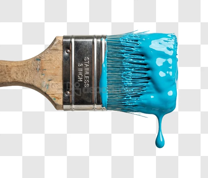 Turquoise Paintbrush Dripping wooden handle metal ferrule blue paint