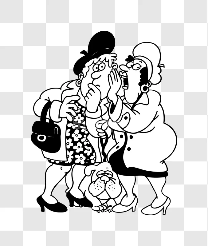 Two Women Gossiping Cartoon Illustration black and white line art