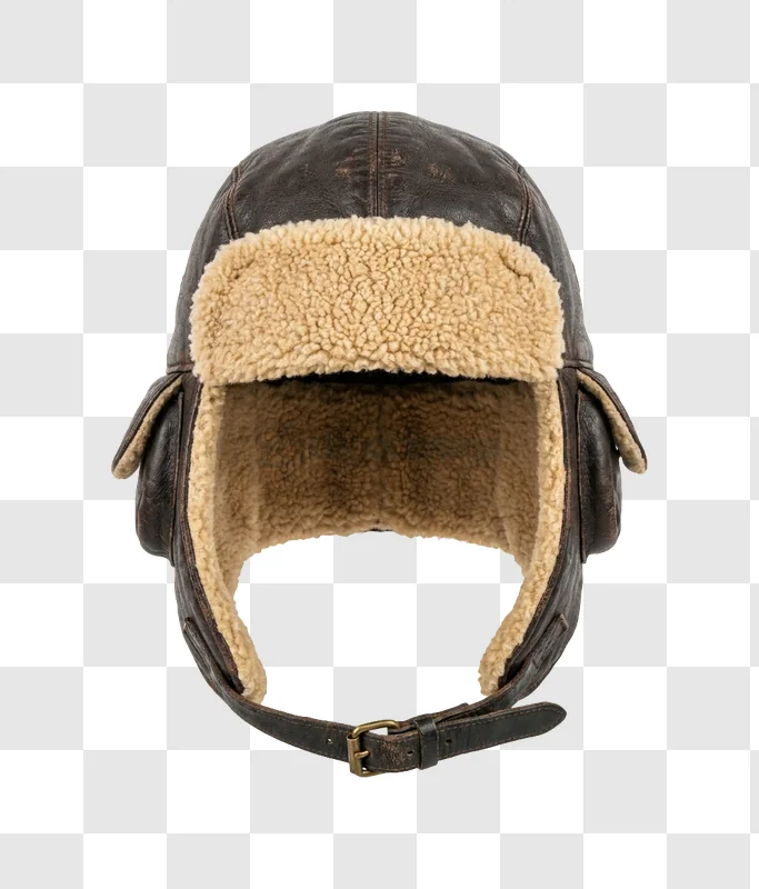 Vintage Brown Leather With Faux Fur Trapper Hat dark brown leather light fur