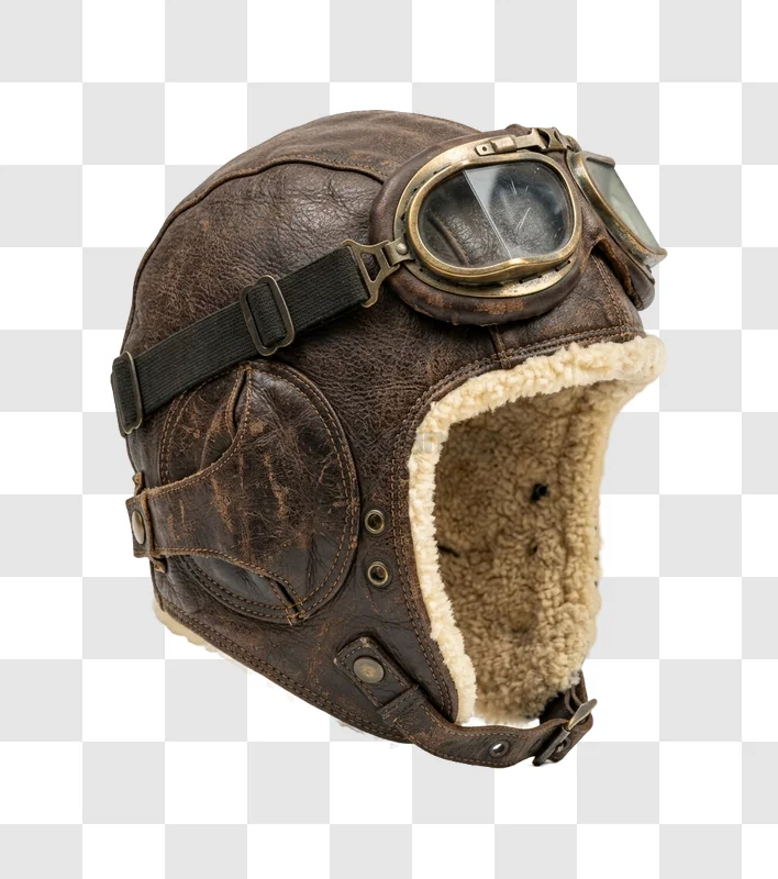 Vintage Leather Aviator Hat and Goggles brown leather, brass goggles, fur lining