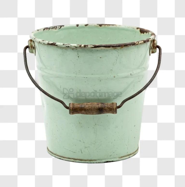 Vintage Mint Green Metal Bucket With Handle distressed enamel wooden handle
