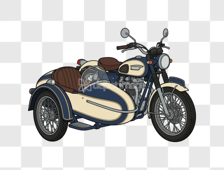 Vintage Motorcycle With Sidecar Classic Style illustration blue cream brown