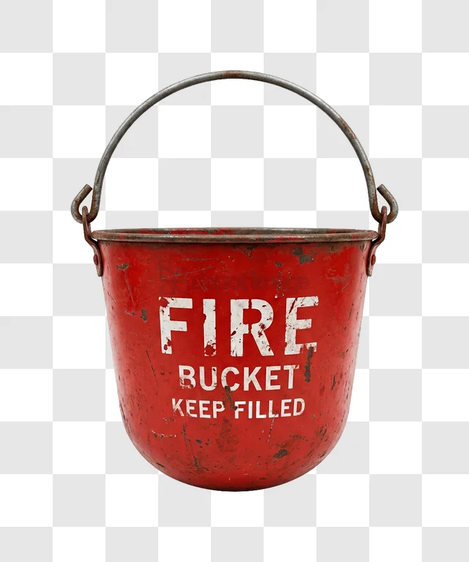Weathered Red Fire Bucket Close up red distressed metal with handle