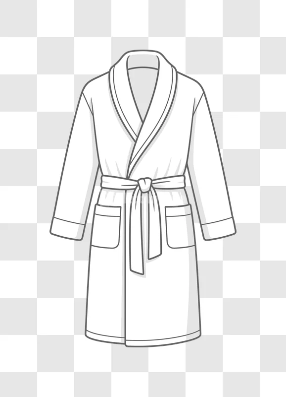 White Bathrobe With Belt and Pockets line art illustration transparent background