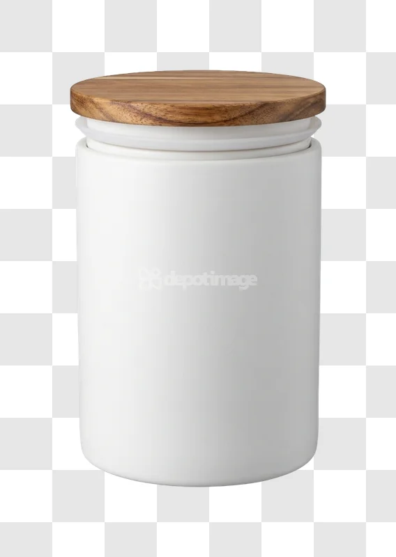 White Canister With Wooden Lid Close up ceramic wood white isolated