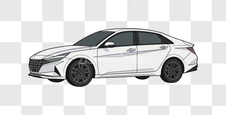 White Car With Purple Accents Side View vector illustration, clean lines, black background