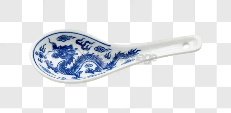 White Ceramic Asian Spoon With Blue Dragon, porcelain blue white pattern
