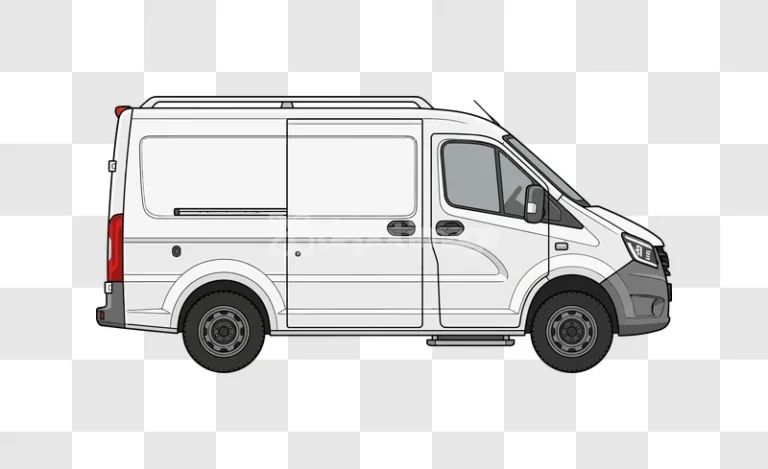 White Delivery Van With Black Outline vector illustration transparent background