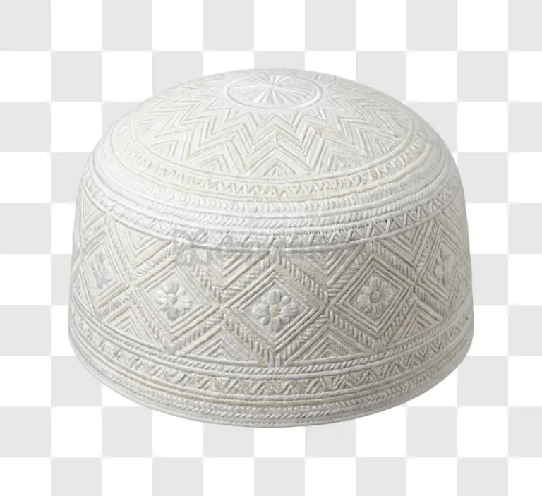 White Embroidered Muslim Kufi Prayer Cap intricate white embroidery pattern