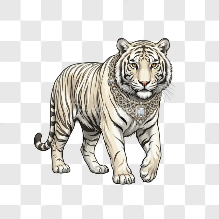 White Tiger Diamond Emerald Necklace Gold Jewelry detailed illustration transparent background