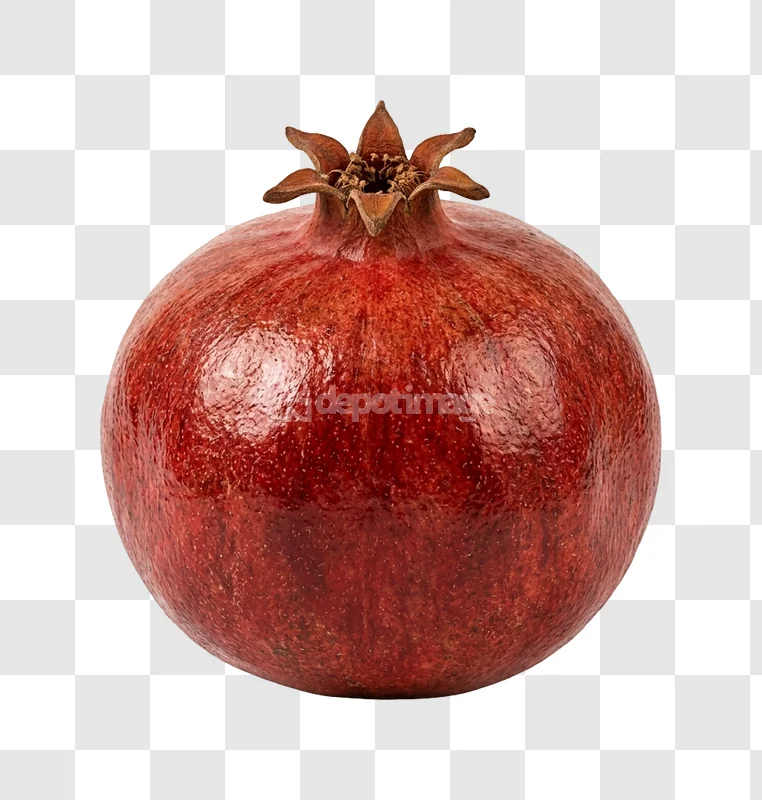 Whole Red Pomegranate Fruit Ripe Top View, dark red fruit isolated