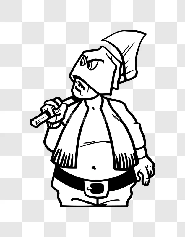 Woodcut Style Dwarf Shovel Illustration black and white cartoon character