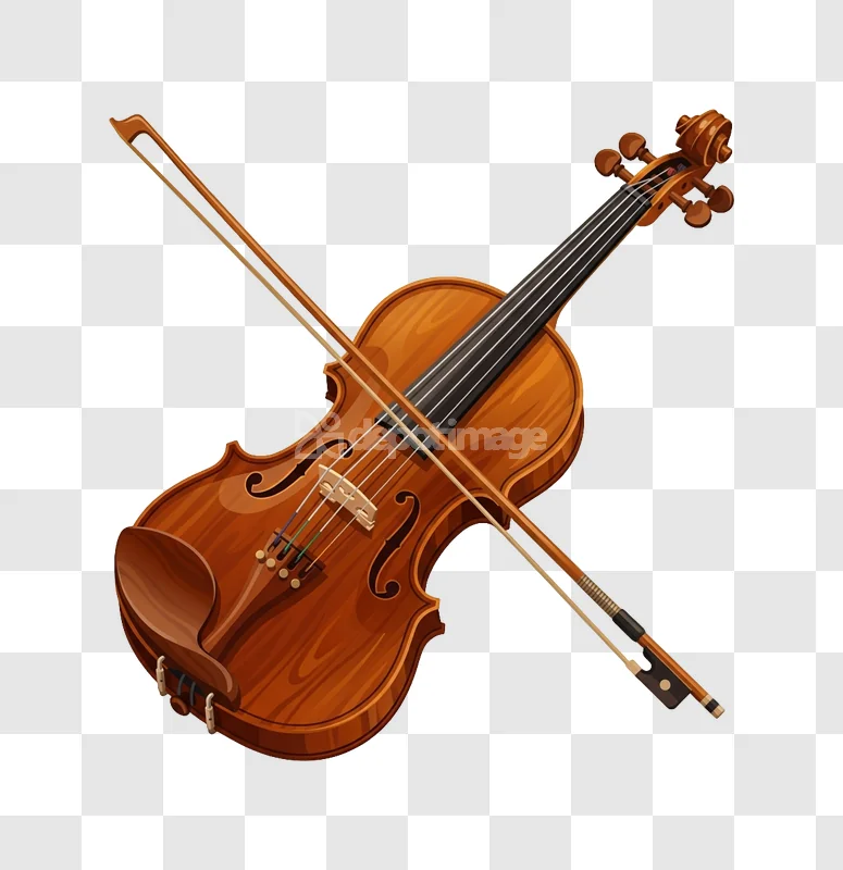 Wooden Classical Brown Violin Bow Musical Instrument with bow, rich wood texture, transparent background