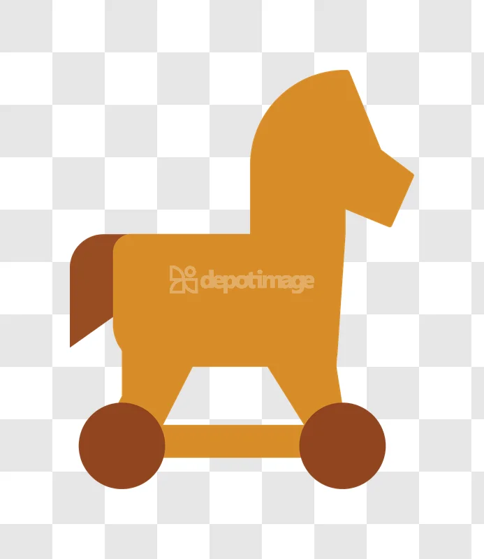 Wooden Trojan Horse Toy Ancient Deception flat design brown orange