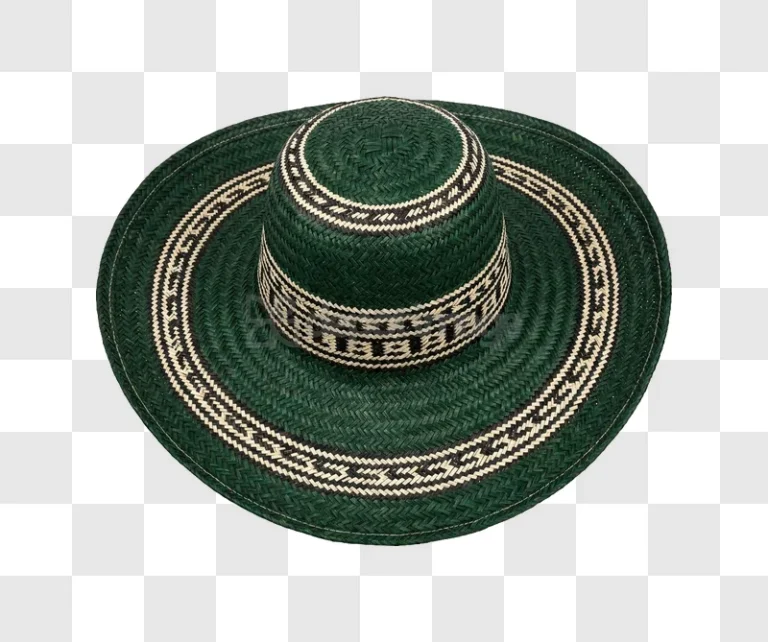 Woven Green Straw Hat With Patterns, dark green woven straw hat