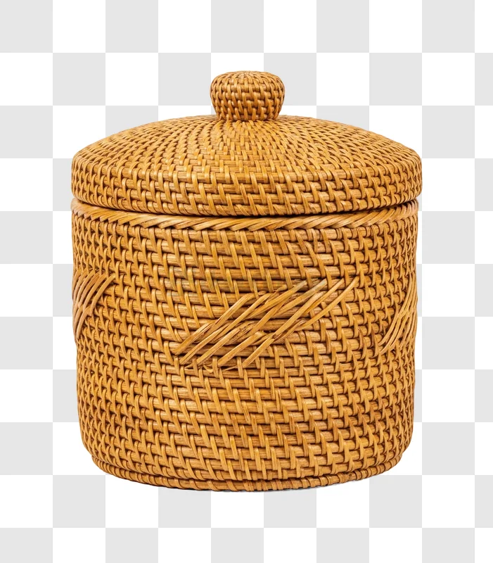 Woven Rattan Basket With Lid and Handle natural brown woven texture