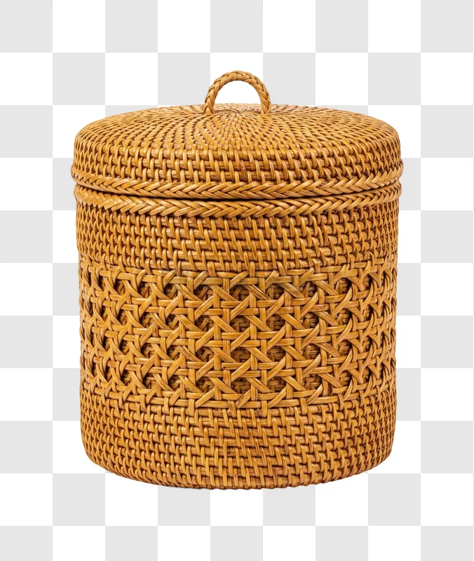 Woven Rattan Basket With Lid natural brown intricate weave
