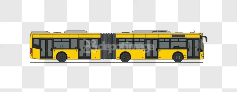 Yellow Articulated Bus Side View flat cartoon illustration