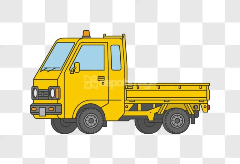 Yellow Compact Utility Truck Illustration flat art transparent background