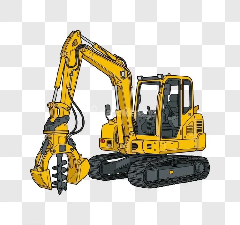 Yellow Excavator Machinery detailed cartoon illustration black background