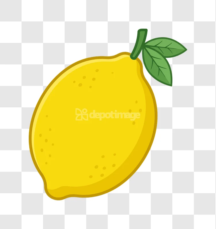 Yellow Lemon With Green Leaves on Black cartoon style vibrant yellow
