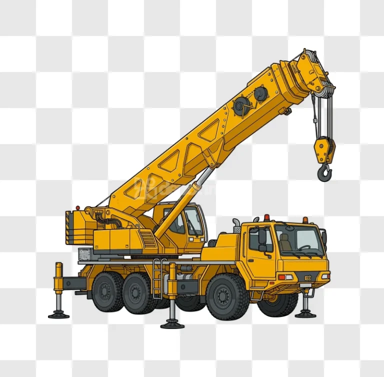 Yellow Mobile Crane With Boom Extended detailed illustration black background