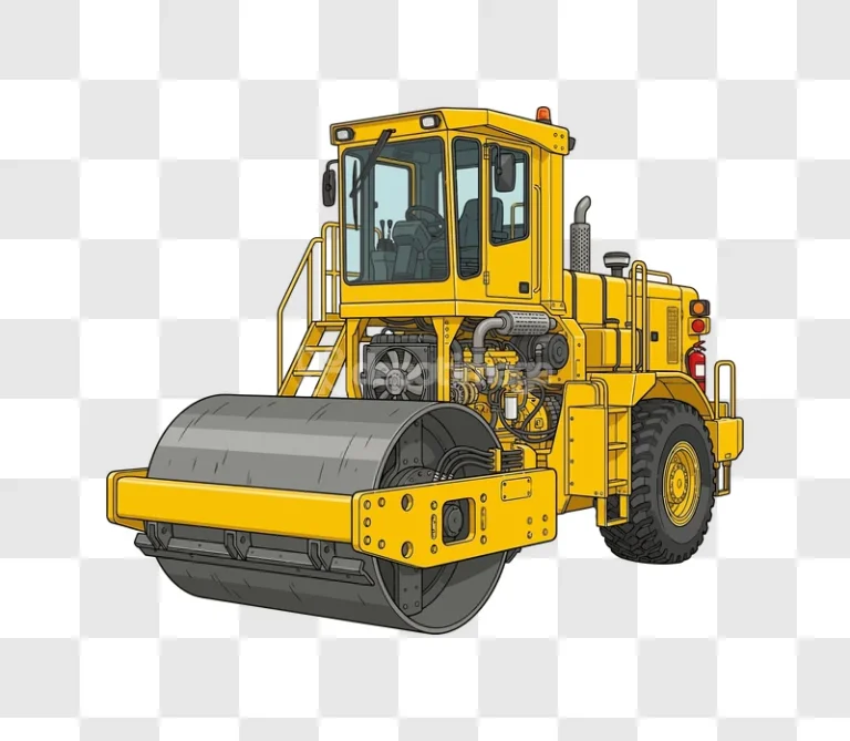 Yellow Road Roller Vector Illustration