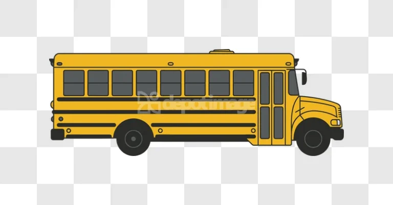 Yellow School Bus Side View Cartoon flat graphic black outline